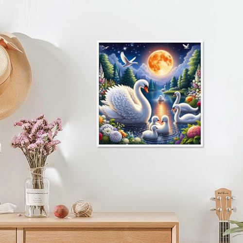 MVVMTOP Diamond Painting Kit for Adults 5D DIY Swan Lake Full Drill Round Diamond Art Kits for Beginners Crystal Rhinestone Embroidery Painting Home Wall Decor Gift by MVVMTOP - Image 5