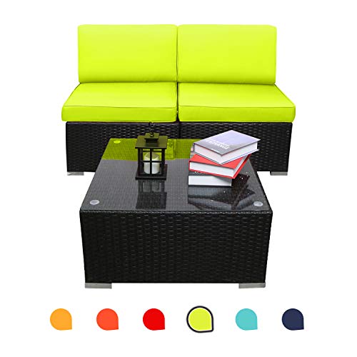 Excited Work 3 Piece Outdoor Patio Pe Rattan Wicker Sofa- Sectional Furniture Set Yard Couch Conversation Sets With Washable Couch Cushions (Green) #TOP6