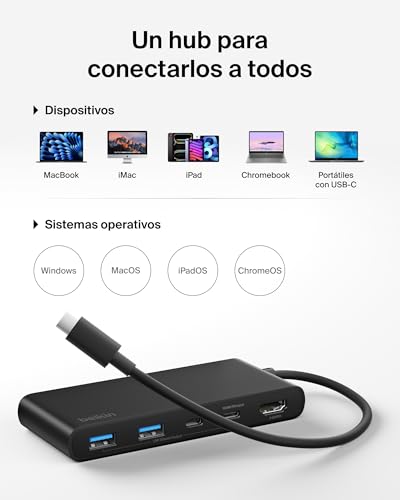 Lector SD y MicroSD en Hub USB C Belkin con Power Delivery 7