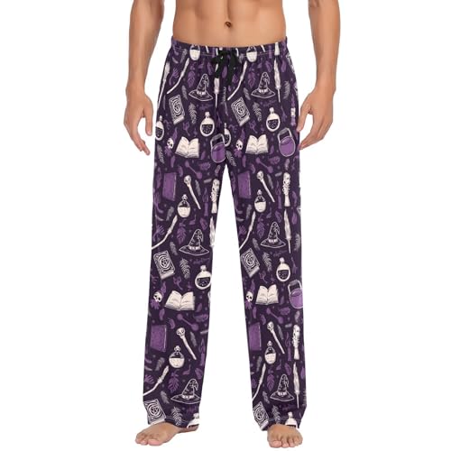 Men's Halloween Witch Pajama Pants with Pockets - Straight Fit Cotton Sleep Bottoms for Lounge & Nightwear#5752