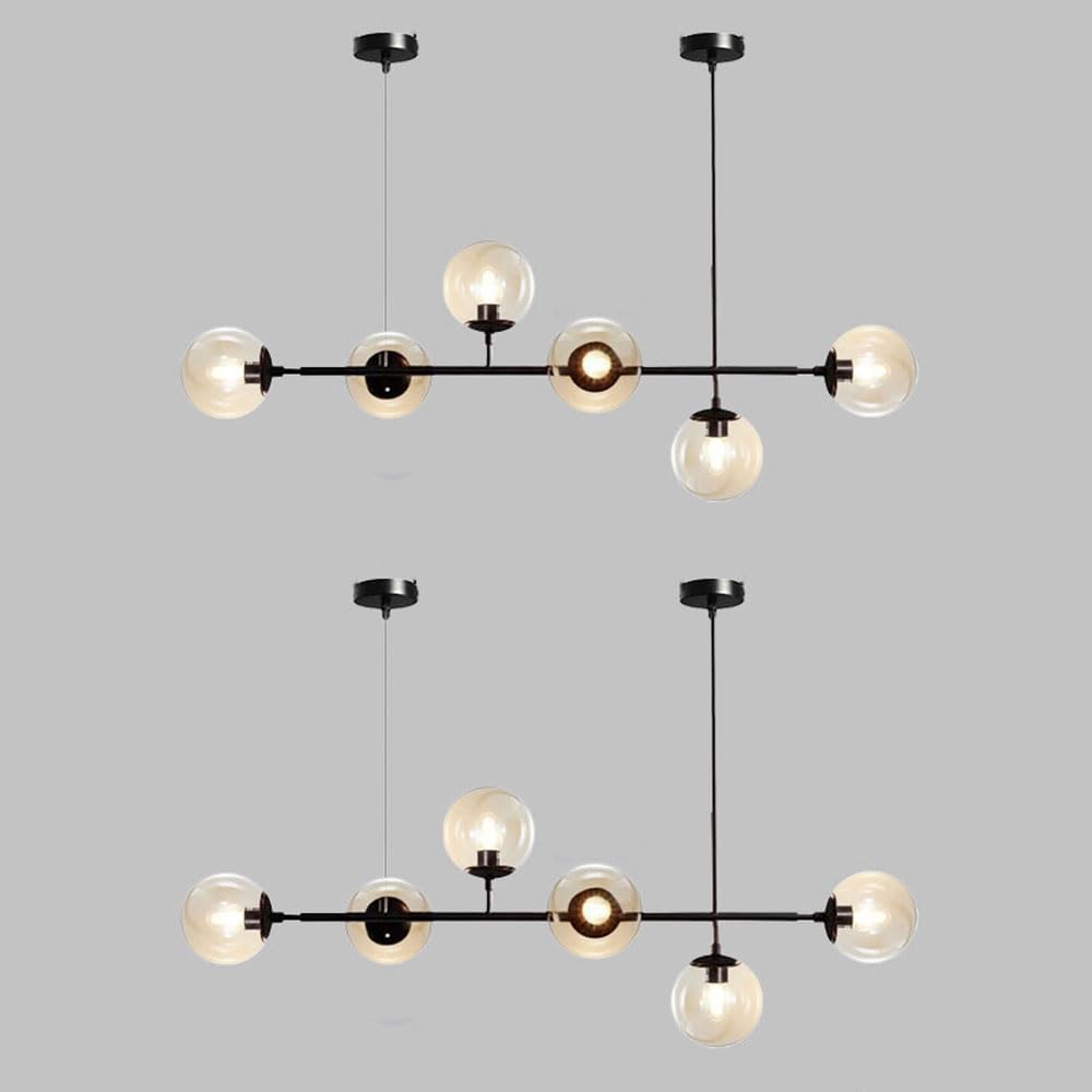 KXEcoLife Modern 6-Light Pendant Lamp, Adjustable Globe Chandelier, Nordic Glass Ceiling Fixture, E27 Bulb, Ideal for Kitchen Island, Dining Room Illumination