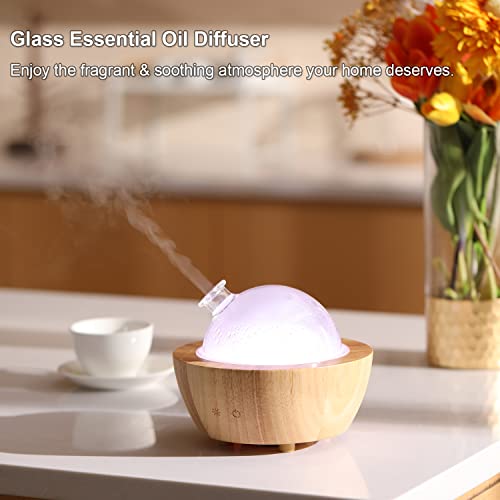 Wanlola Glass Essential Oil Diffuser With Real Wood Base, Aromatherapy Diffuser For Essential Oil, 280Ml Cool Mist Air Humidifier With Multiple Lighting Options For Office, Home, Bedroom, Yoga #TOP3