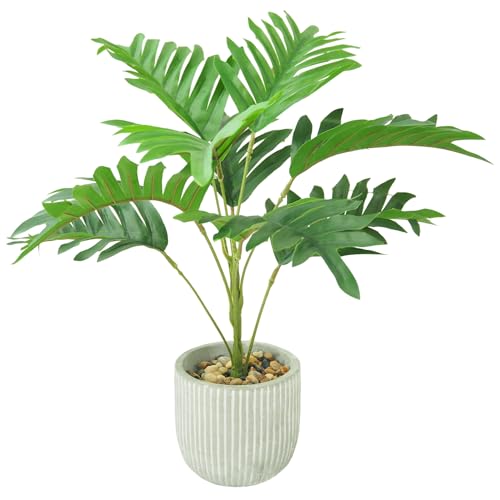 Leixi Artificial Plants 36cm Adjustable Faux Leaves Plants with White Ceramic Pot,Indoor Outdoor Decor
