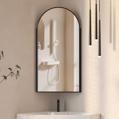 Mepplzian 16x31 Inch Black Corner Medicine Cabinet with Mirror,Corner Mirror Cabinet Surface Mounted...