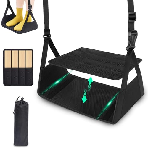 Dengthrive Repose Pied Avion, Hamac Pied Avion Avec Plaque de Bambou Séparée Hamac à Pieds Réglable Portable Accessoire Avion Hamac Avion, Repose Pieds...