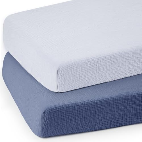 Image of lulumoon Baby Muslin Crib Sheets - Toddler Cotton Fitted Crib Sheets Neutral for Boys and Girls 2Pack