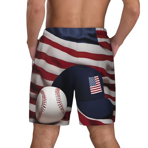 American Flag and Baseball Men's Soft Double Swim Shorts, Lounge Swiming Shorts Pants Breathable Summer4