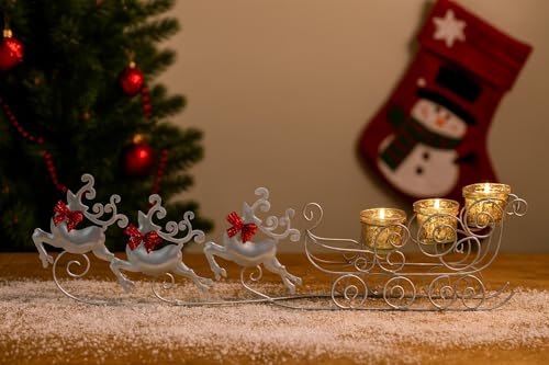 Marco Paul Reindeer Tea Light Holder Christmas Ornaments For The Home - Holds 3 Tealights Or Votive Candles Festive Candle Set - Xmas Center Piece For Table, Mantle Piece, Home Christmas Decorations
