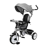 Leichtlenkbarer Dreirad-Buggy mit hervorragender Qualität und Komfort, dreistufig höhenverstellbarer Schiebegriff. Mit Kopfpolster für maximalen Schutz.