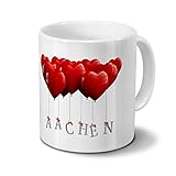 Städtetasse Aachen - Design Herzballons - Stadt-Tasse, City-Mug - Becher Weiß