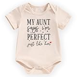 hrcfbk My Aunt Says I'm Just Perfect Just Her Funny Baby Bodysuit Short Sleeve Romper Jumpsuit Auntie Baby Clothes(Beige Aunt,0-3 Months)
