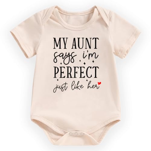 hrcfbk My Aunt Says I'm Just Perfect Just Her Funny Baby Bodysuit Short Sleeve Romper Jumpsuit Auntie Baby Clothes(Beige Aunt,0-3 Months)