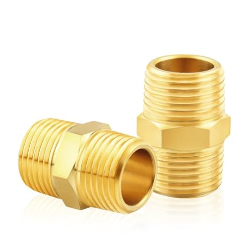 TAILONZ PNEUMATIC 1/4" BSP Male Pipe Hex Nipple, Brass Pipe Fitting（5Pcs）