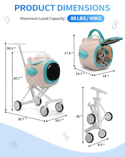 COZIWOW Dog Stroller for Dogs and Cats, Foldable 4-Wheel Pet Stroller with Temperature Display | Ventilation Fan | Anti-Irritation Design | Night Light | Cat Strollers for Daily Walks & Outdoor Use - Thumbnail 7