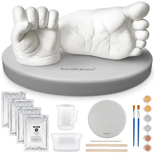 Image of KeaBabies Baby Casting Kit Hands and Feet Mold - 3D Newborn Hand Casting Kit & Stylish Wood Base, Easy DIY Infant Foot Molds 0-9 Months, First Christmas & Baby Keepsake Shower Gifts(Round, Cloud Gray)