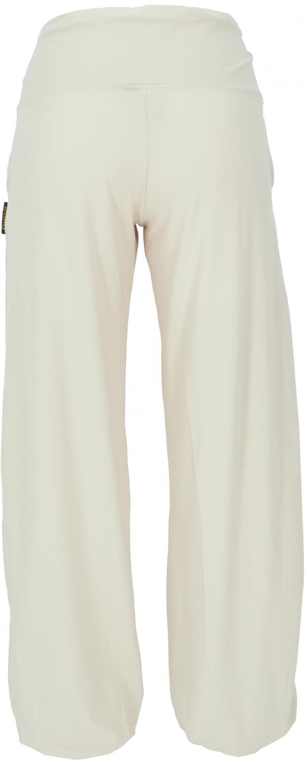 GURU SHOP Yogahose aus Bio-Baumwolle, Pluderhose für Damen, lang, Sand | Damen, lange Hose, Passform: loose, mit breitem Bund, zwei Taschen, angenehm zu tragen, ideal für Yoga und Dancefloor.