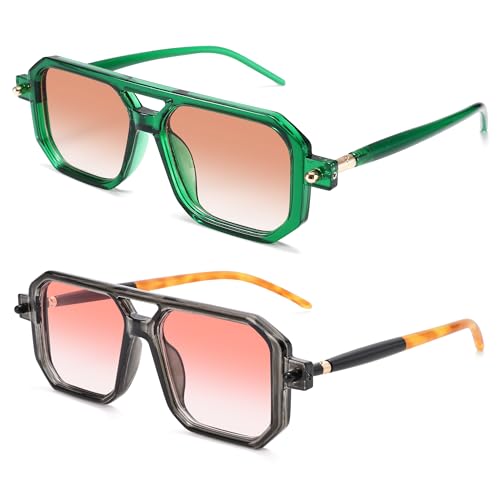 Hycredi Vintage 70s Flat Aviator Sunglasses Women Men Trendy Square Shades Retro Stylish UV400 Sun Glasses