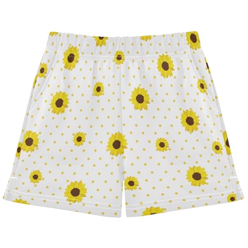 pnyoin Girl's Shorts Sunflowers Yellow Polka Dots Athletic Running Shorts with Pockets Size 14-15t