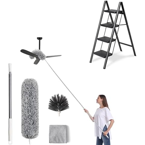 Folding 4 Step Ladder& Microfiber Duster Kit 4 Pcs Cover