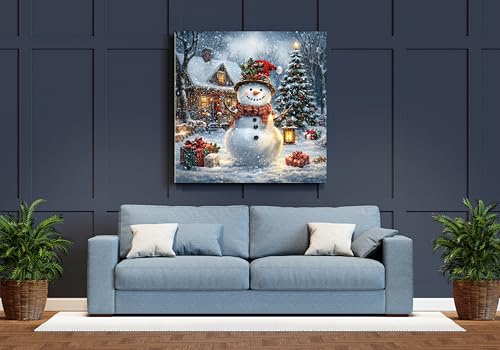 Image of Moohue 14ct Counted Cross Stitch Kits for Adults Winter Snowman House Trees Printed Stamped Cross Stitch Patterns Kits Cross Stitch Supplies (Winter Snowman House Trees)