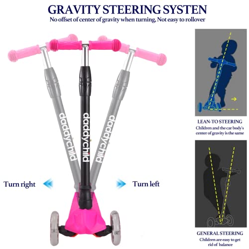 Kids Kick Scooter, 3 Wheeled Scooter For Kids, Child/Toddlers Toy, Adjustable Height, Anti-Slip Deck, Flashing Wheel Lights, For Boys/Girls 3-12 Year Old (Pink) #TOP3