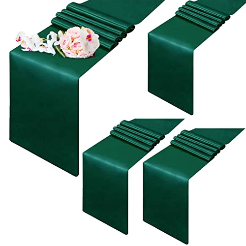 4 Pack Table Runner, 12X108In Satin Disposable Tabletop, Washable Bright Silk And Smooth Fabric, Premium Long Dresser Cover For Wedding, Decor, Home, Party, Banquet (Dark Green)-By Giverare #TOP26