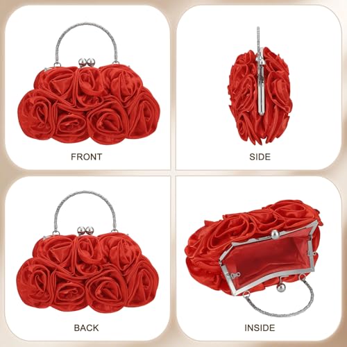 SUIKIHUM Rose Evening Bag Clutch Purse for Women, Satin Evening Purse W/3D Floral Rose for Formal Wedding Party Bride, Red by SUIKIHUM - Used condition - Image 7