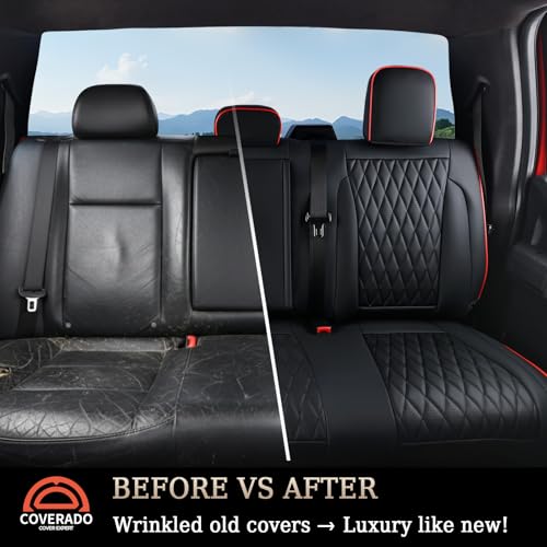 Image of Coverado Leather Rear Seat Covers Fit for Ford F150 F250 F350 F450, Waterproof Ford Truck Rear Seat Covers Fit for 2015-2026 F150 & 2017-2026 F250 F350 F450 (Redline)