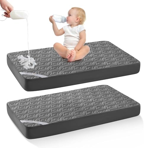 Waterproof Crib Mattress Protector 2 Pack, Soft and Breathable Crib Mattress Pad Cover, Noiseless Machine Washable Toddler Mattress Protector for...