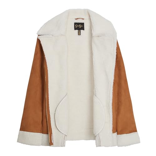 Jessica Simpson Girls' Faux Suede Moto Jacket with Sherpa Trim and Zippered Pockets2