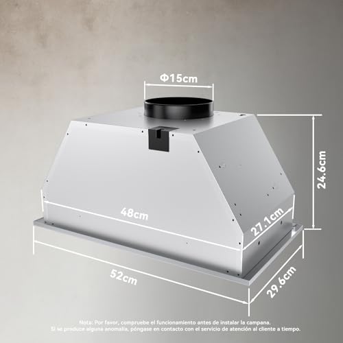 Miniatura 2 de Hermitlux Campana Extractora 52cm Encastrable, Extractor Cocina Flujo Aire 750m H, 68db, Iluminación Led, Filtro De Carbón, Acero Inoxidable