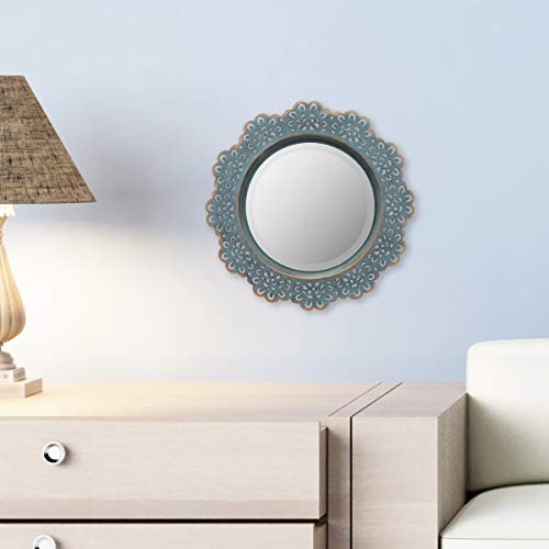Stonebriar Decorative Round Metal Lace Wall Mirror With Attached Hanger, 12.5 Inch, Turquoise #TOP5