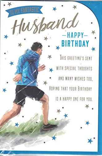 prelude Tarjeta de cumpleaños para marido con texto en inglés «To My Fantastic Husband Happy Birthday» - Tarjeta deportiva para correr, tamaño mediano, 23 x 16 cm