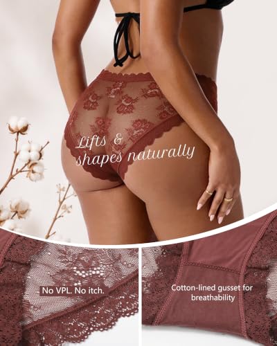Image of LEVAO Sexy Underwear for Women Hipster Cheeky Bikini Lace Panties 6 Pack | Cheeky underwear for women, soft lace panties, cotton crotch, daily wear,date night, party, honeymoon travel, alluring fit