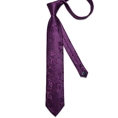 Image of DiBanGu Paisley Ties for Men Silk Necktie and Pocket Square Cufflinks Tie Clip Set Woven Classic Mens Tie for Wedding Party