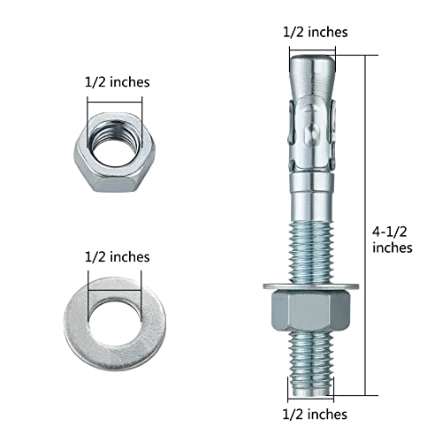Wensilon 1/2 × 4-1/2" Inch 30 Pcs Standard Fasteners For Heavy-Duty Zinc Wedge Anchors For Cement And Concrete #TOP1