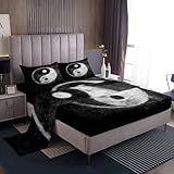 Feelyou Yin Yang Fitted Sheet Boho Trippy Psychedelic Art Bed Sheet Set for Girls Boys Kids Black White Bedroom Decor Gossip Pattern Bedding Set Traditional Ying Yang Theme Bed Cover Twin Size 3Pcs