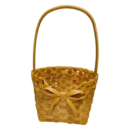 Panier de fleurs en osier, panier à fleurs tissé | Panier de fleurs à arc tissé à la main avec poignée | Chips de bois ornement de mariage portable portable de rangement de maison rustique pour annive