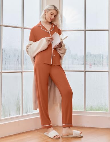 Image of Ekouaer Pajamas Women's Long Sleeve Sleepwear Soft Button Down Loungewear Pjs Lounge Set Nightwear XS-XXL