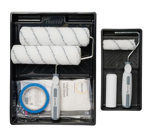 Harris Seriously Good 10 Piece Room Decorating Kit Paint Rollers Paint Brushes Tape Dust Sheet