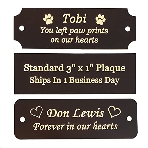 3" W X 1" H | Custom Engraved Brass Name Plates With Adhesive, Made In Usa, Personalized Memorial Plaque For Pet Urn, Flag Case, Picture Frame, Art Tag (3" X 1", Black Brass (Gold Lettering)) #TOP1