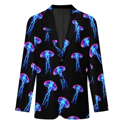 Jellyfish Blue Mens Suit Jacket Lapel Blazers V Neck Button Business Coat Tuxedo for Wedding Party4