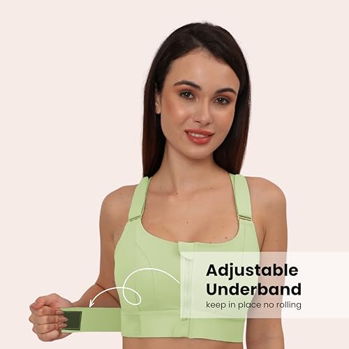 Image of GLAMORAS Women Poly Spandex Padded High Impact Front Zip Compression Sports Bra Criss Cross Back Adjustable Velcro Strap at Band & Shoulder for Gym, Yoga, Running, Fitness & Workout - Size: M-4XL