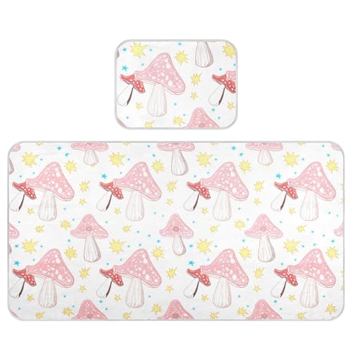 Takiito Mushrooms with Polka Dots Baby Cooling Mattress Pad, Soft & Breathable Cooling Mat Keep Baby Cool in Summer 28x52 in, Nursery Essential