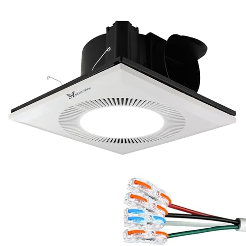ApexscnView Bathroom Exhaust Fan with Light, 26W 6400K Fan and LED Light Combo for Home, 130 CFM, 1.0 Sones Quiet Square Bathroom Vent Fan Light Combo,4 In Duct 110V (White, Without Plug)
