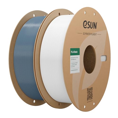 Image of eSUN PLA Basic Filament 1.75mm, 2 * 1KG Spool (2.2 LBS) 3D Printer PLA Filament, Fits for Most FDM 3D Printers, Grey+Cold White Bundle Set