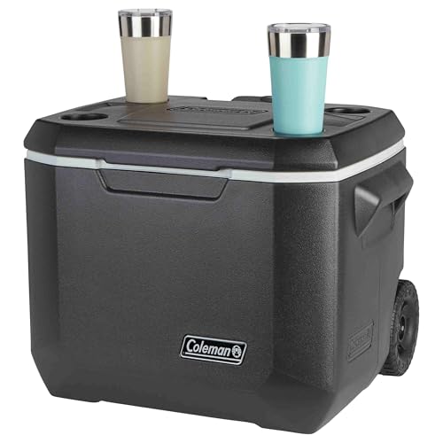 Coleman Xtreme 50qt Rolling Cooler with Wheels, Extra-Walled Insulation Keeps Ice up to 5 Days, Portable Wheeled Hard Chiller