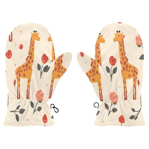 Kid's Winter Gloves Children Warm Gloves Giraffe Rose for Boys Girl Age 4-6 Years