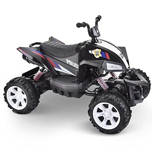Blitzshark 24V Kids Ride on ATV 4WD Quad 4x75W Powerful 4-Wheeler Super Fast Electric Vehicle, with 10AH Battery, 5MPH Speed, Soft Brake, Full Metal Suspensions & Free Protective Gear, Police Rider