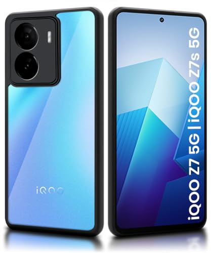 Image of WOW IMAGINE Shockproof Hybrid Back Cover for iQOO Z7 5G | iQOO Z7s 5G | Hard Slim fit Back Case | PC & TPU | Clear Transparent Case - Black